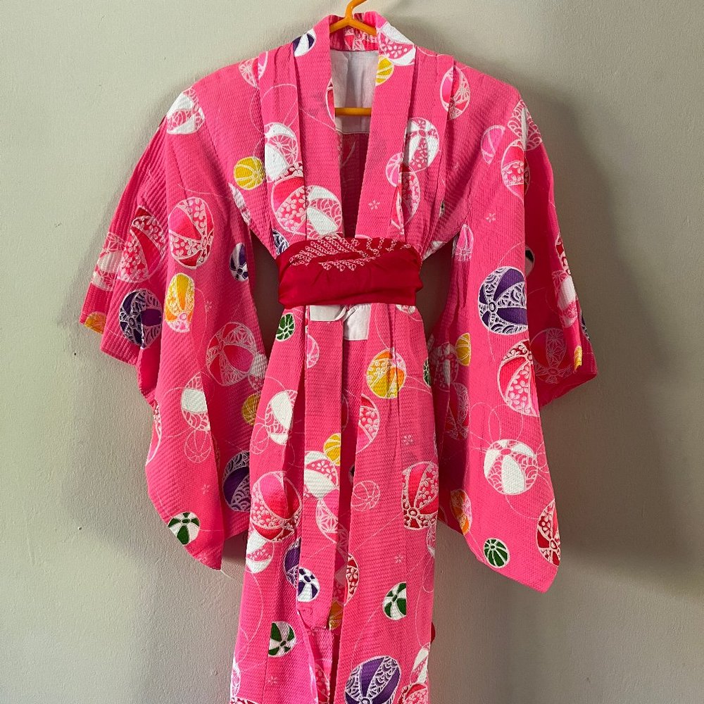 Girls Summer Yukata w/Silk Obi Sash